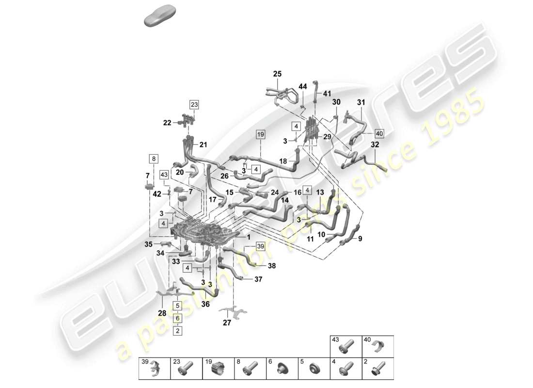 porsche 2025 (taycan 9j1-2) tuyau de liquide de refroidissement avant distributeur de liquide de refroidissement schéma des pièces