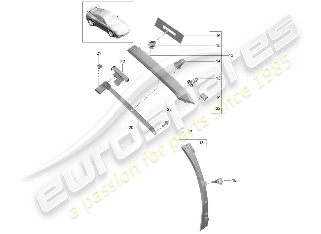 porsche 2021 (991-2 r/gt3/rs) schéma des pièces des garnitures de montant a