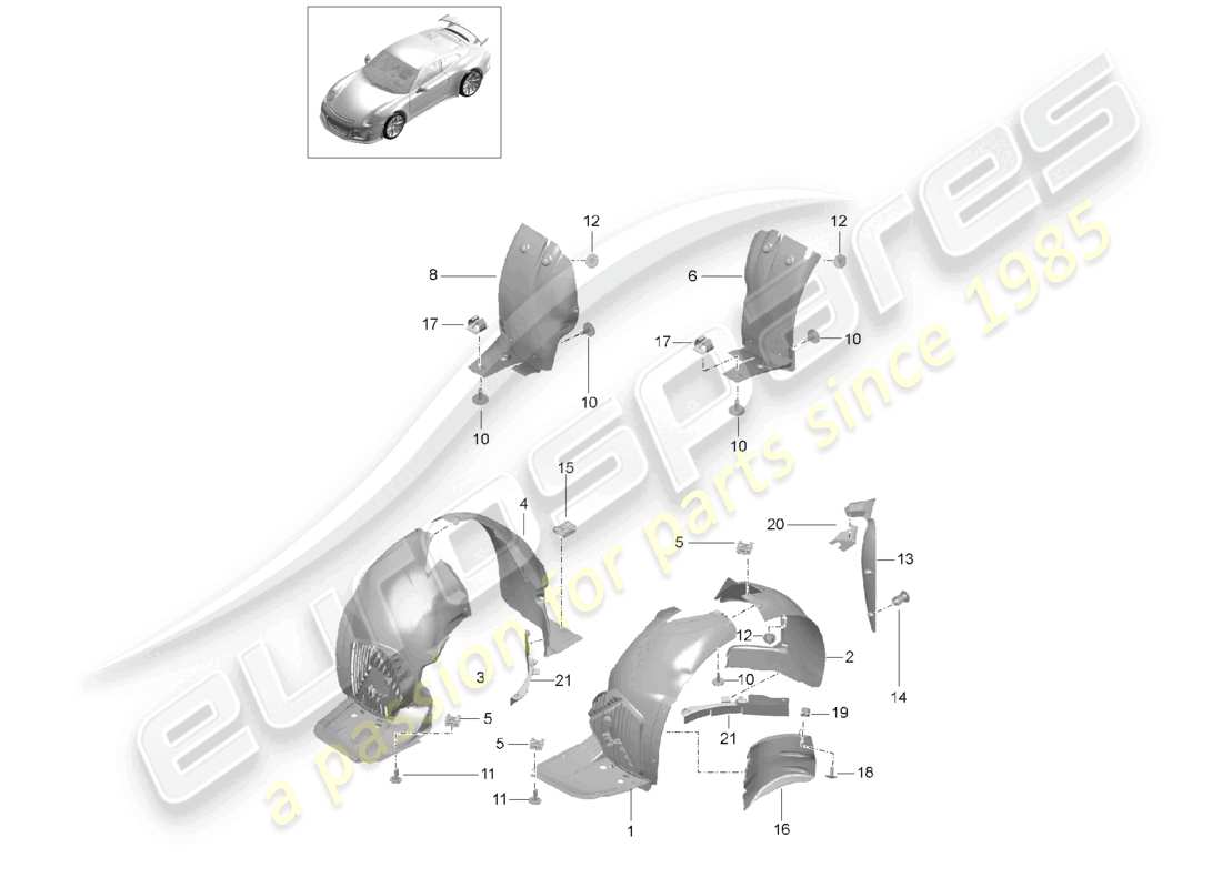porsche 2021 (991-2 r/gt3/rs) schéma des pièces des garnitures de passage de roue