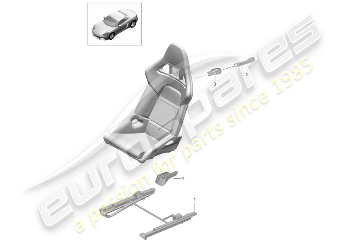 porsche 2025 (718 boxster) siège baquet rabattable (complet) plus disponible schéma des pièces