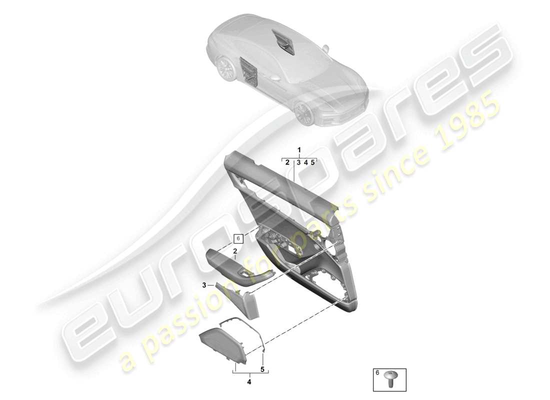 porsche 2024 (panamera 976) panneau de porte portes arrière pour véhicules avec équipement similicuir/dinamica schéma des pièces