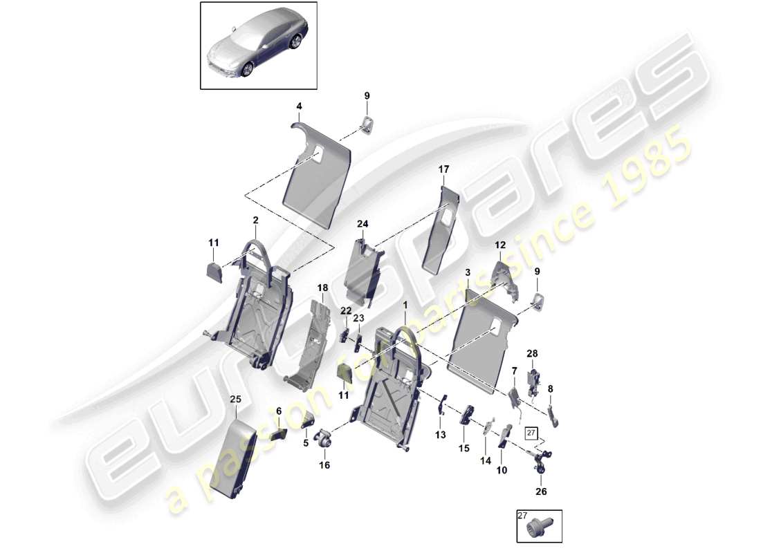 porsche 2021 (panamera 971-2) dossier de siège arrière garniture accessoires version confort version sport schéma des pièces