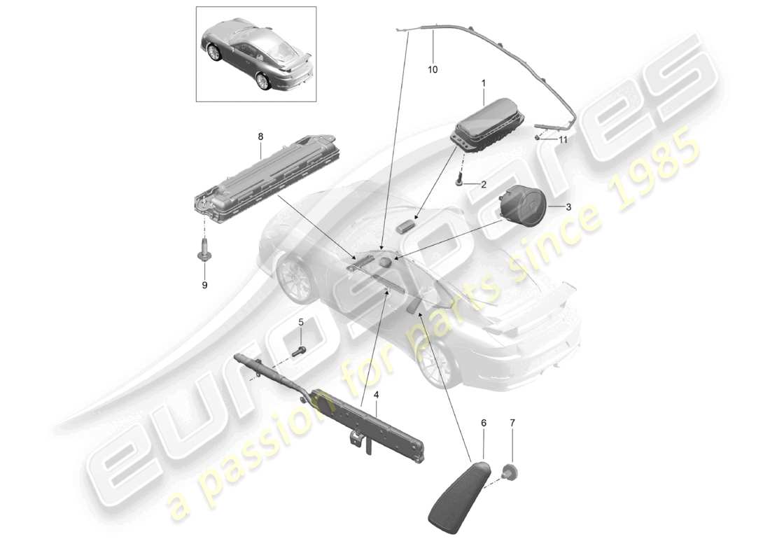 porsche 2021 (991-2 r/gt3/rs) schéma des pièces de l'airbag