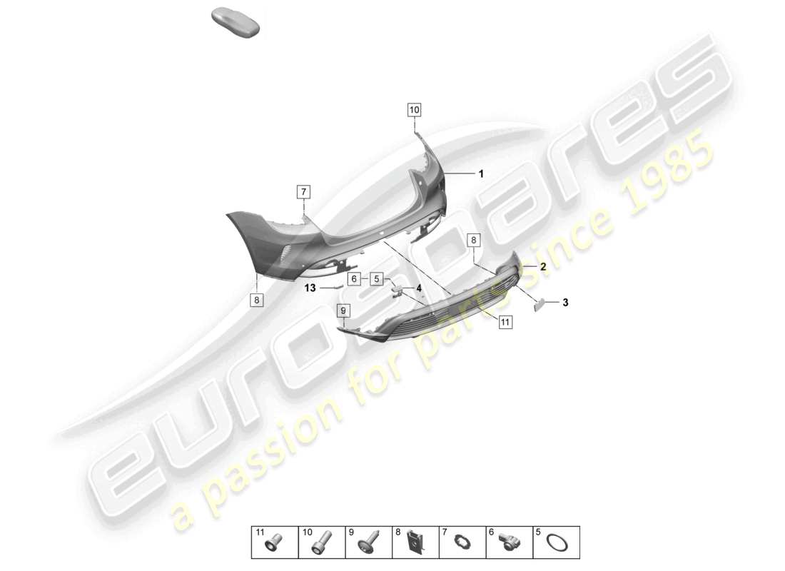 porsche 2025 (taycan 9j1-2) pare-chocs arrière pour variante d'équipement : sport turismo st de base diagramme des pièces