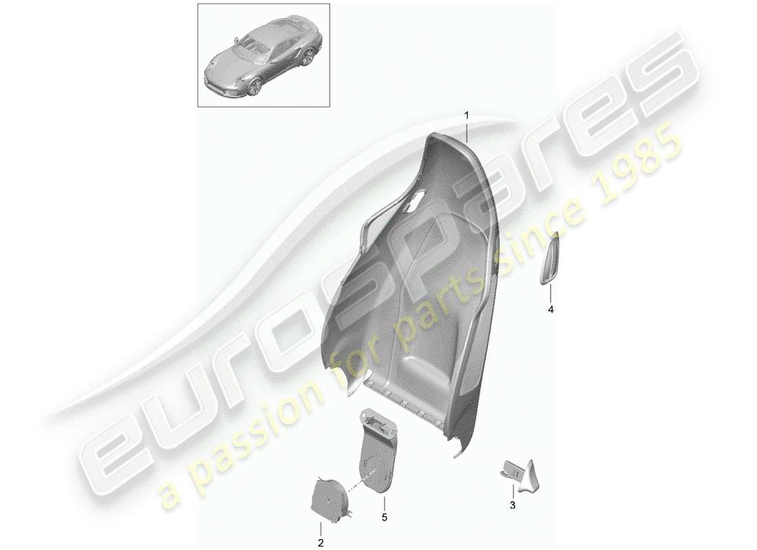 porsche 2018 (991-2 turbo) coque de dossier schéma des pièces