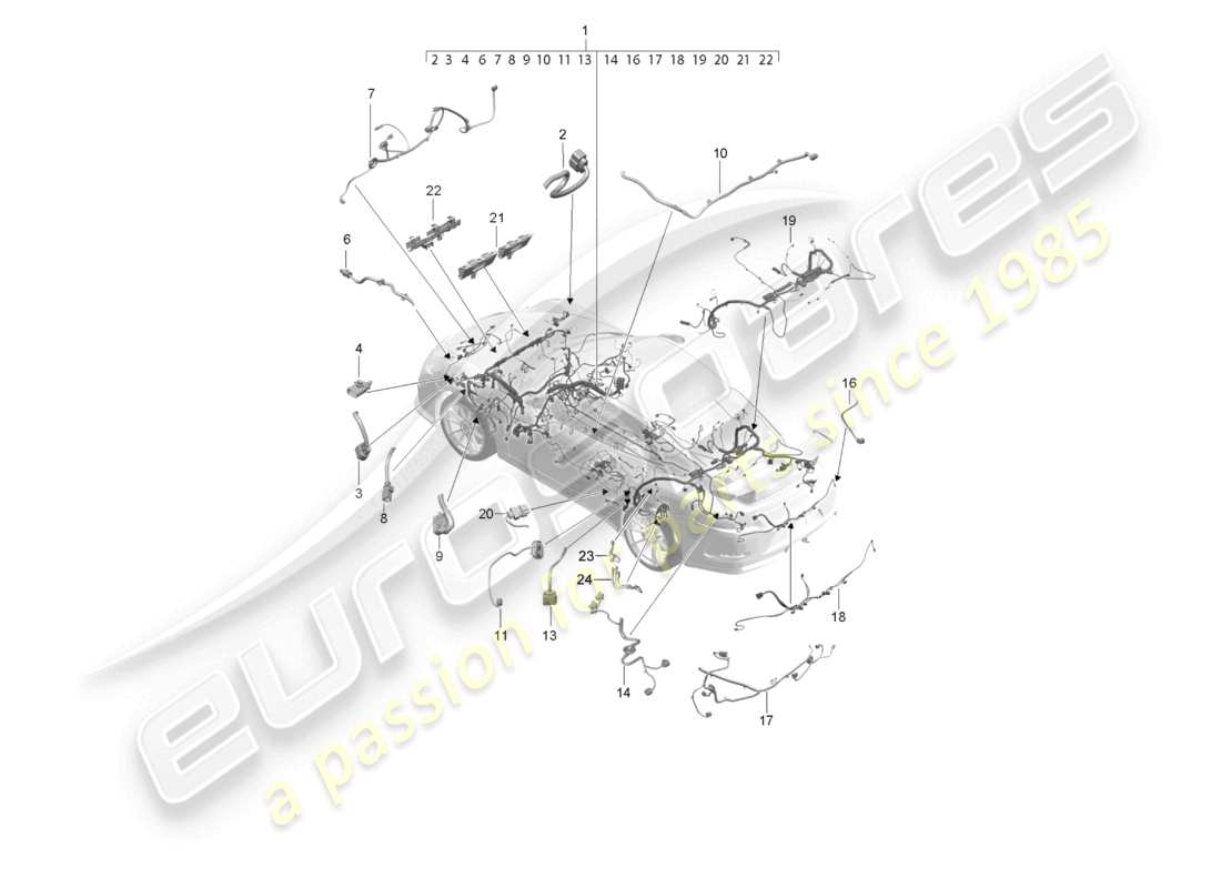 porsche 2021 (991-2 r/gt3/rs) faisceaux de câbles habitacle et faisceau de câbles de section partielle d - mj 2018>> schéma des pièces