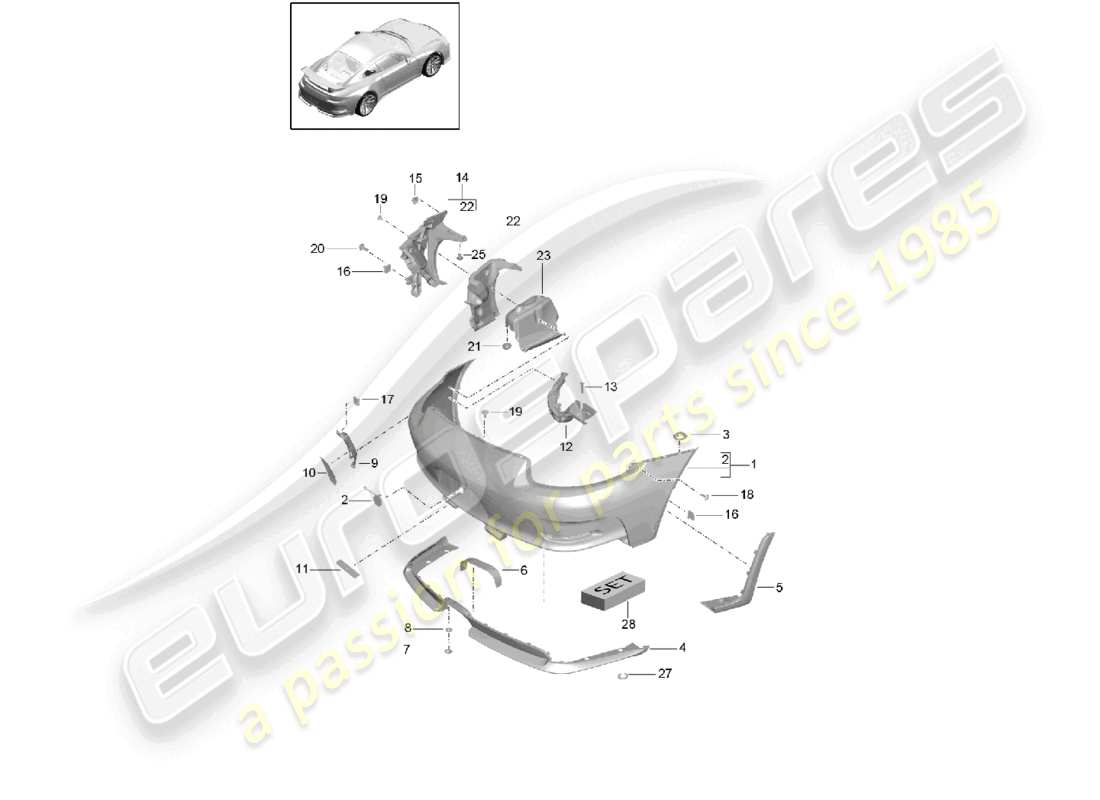 porsche 2021 (991-2 r/gt3/rs) pare-choc arrière schéma des pièces