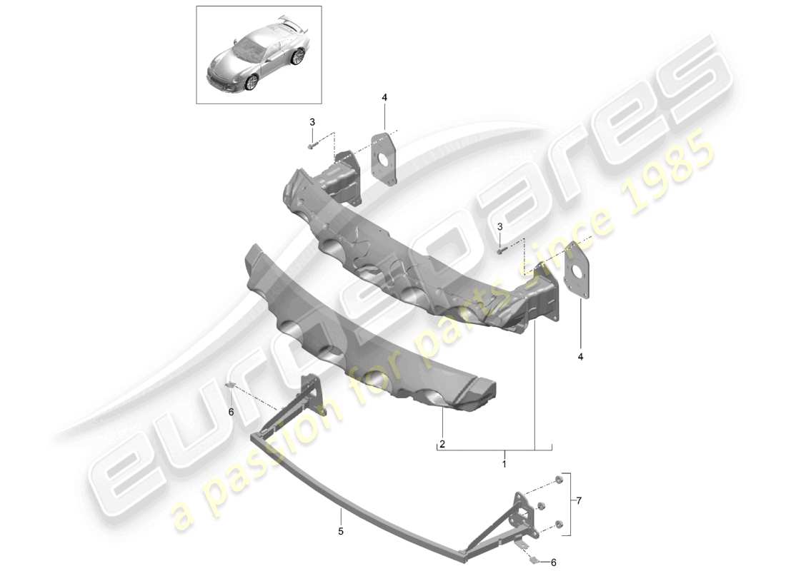 porsche 2021 (991-2 r/gt3/rs) support de pare-chocs avant d - mj 2018>> schéma des pièces