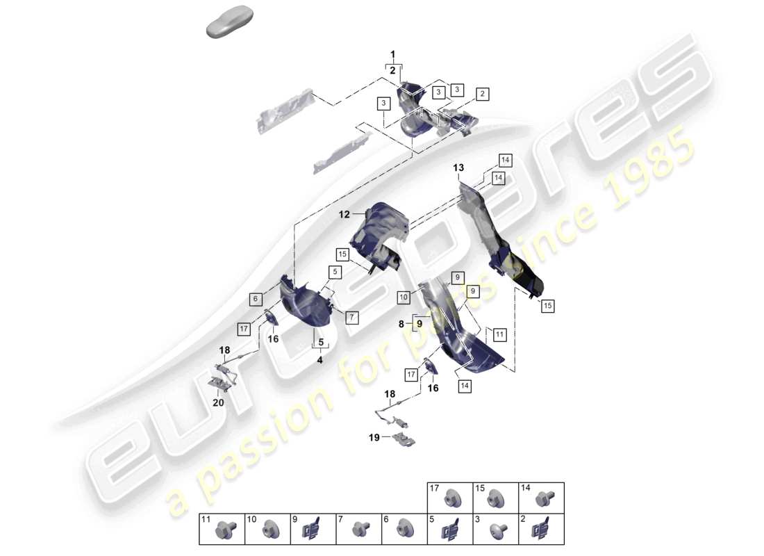 porsche 2024 (panamera 976) système d'échappement isolation thermique canal de guidage d'air pour les véhicules équipés d'un filtre à particules à essence schéma des pièces