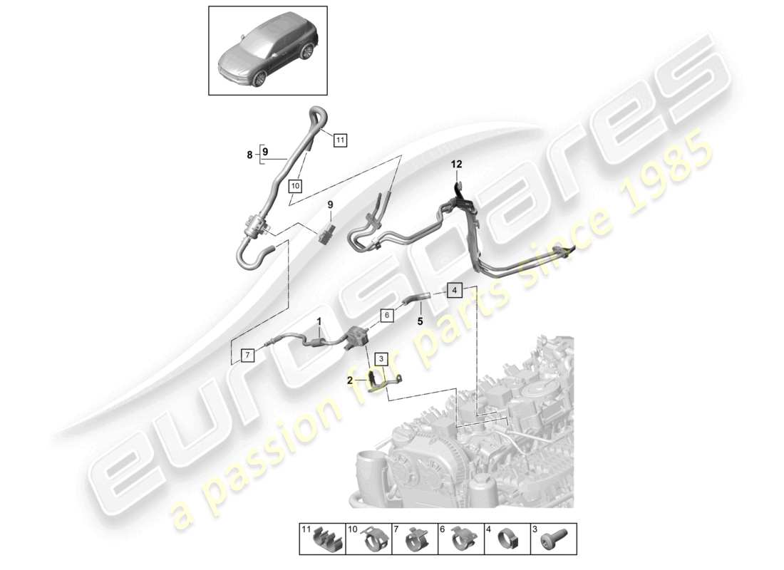 porsche 2021 (cayenne e3 9ya/9yb) schéma des pièces de ventilation du réservoir de conduite de reniflard