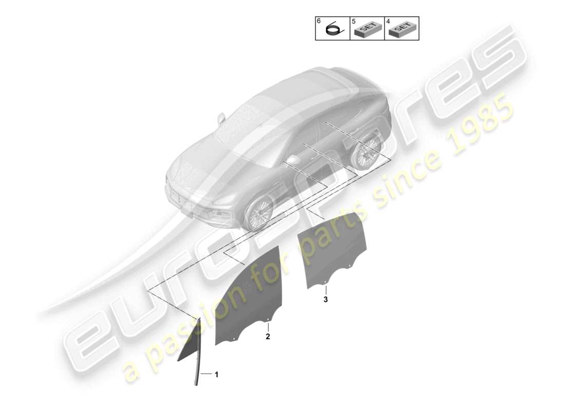 porsche 2021 (cayenne e3 9ya/9yb) schéma des pièces des portes latérales du coupé