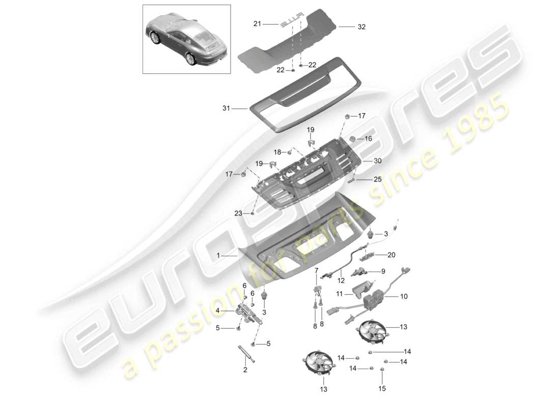 porsche 2021 (991-2 r/gt3/rs) schéma des pièces du couvercle arrière