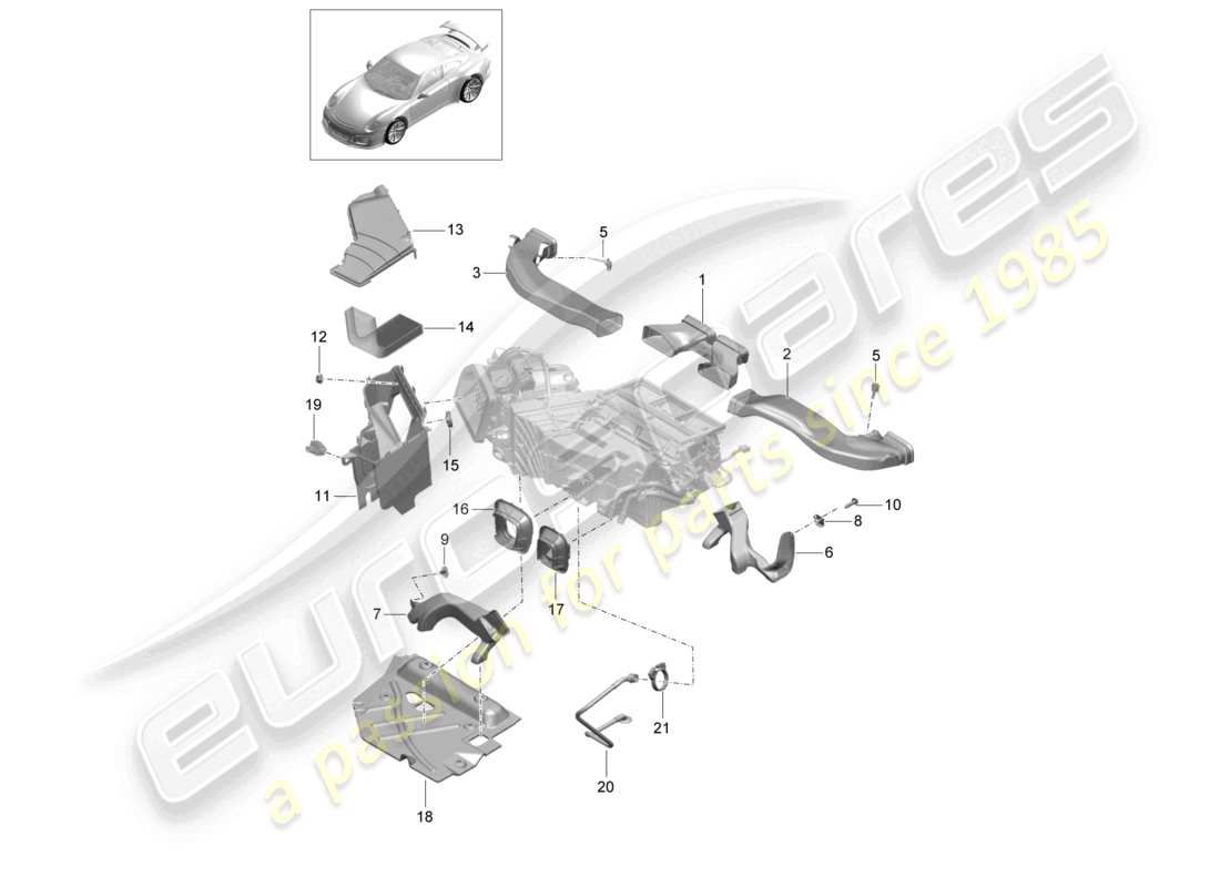 porsche 2021 (991-2 r/gt3/rs) diagramme des pièces du guide d'air