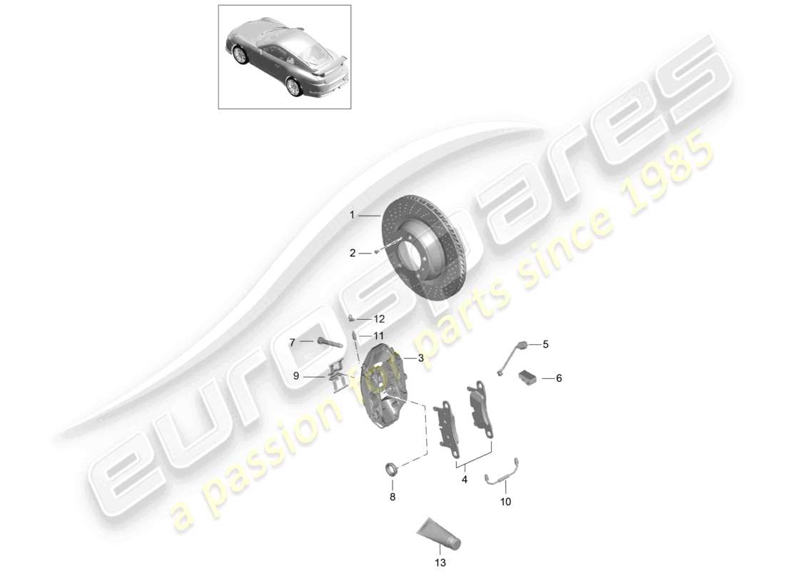 porsche 2021 (991-2 r/gt3/rs) frein à disque essieu arrière pccb d - mj 2018>> schéma des pièces