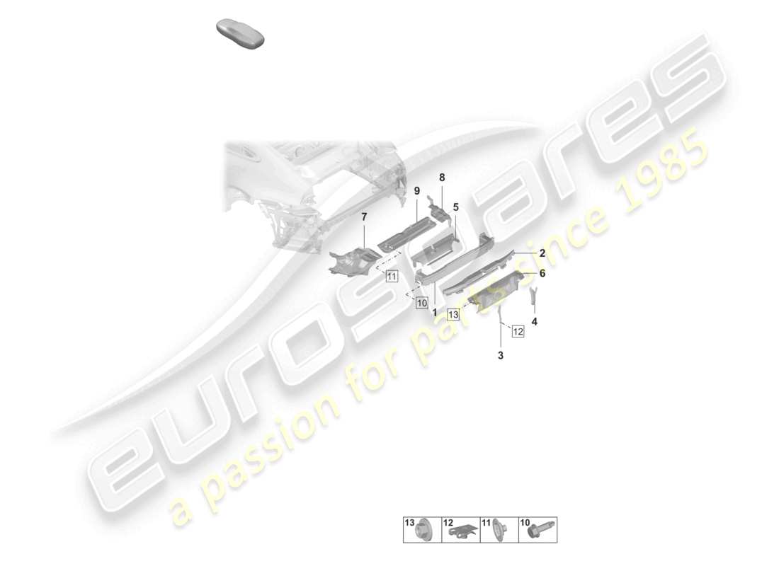 porsche 2024 (992-1) schéma des pièces du support de pare-chocs arrière et du bouclier thermique du pack sport design