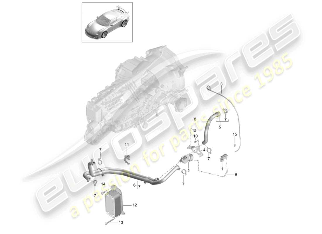 porsche 2021 (991-2 r/gt3/rs) schéma des pièces du tuyau d'huile de l'échangeur de chaleur de la boîte de vitesses manuelle et du tuyau d'eau