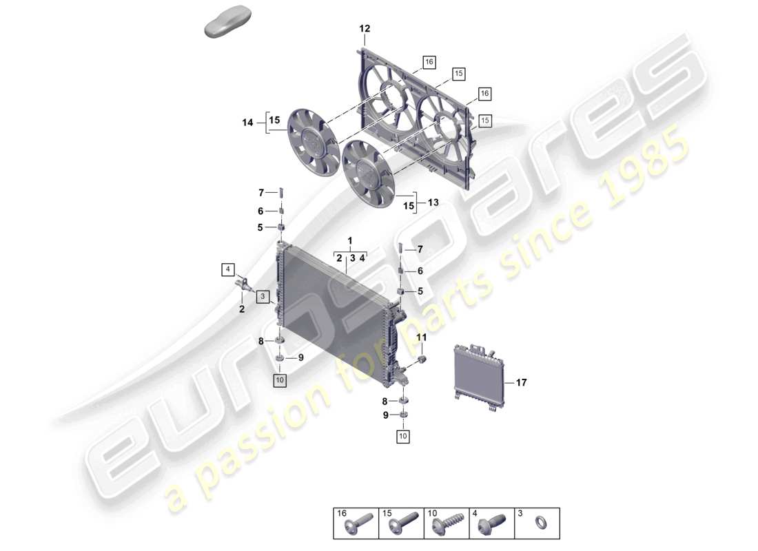 porsche 2025 (cayenne e3 pa) système de refroidissement du liquide de refroidissement refroidisseur pour liquide de refroidissement capot de radiateur schéma des pièces