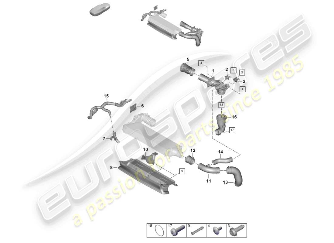 porsche 2024 (992-2) schéma des pièces du refroidisseur d'air de suralimentation et du guide d'air