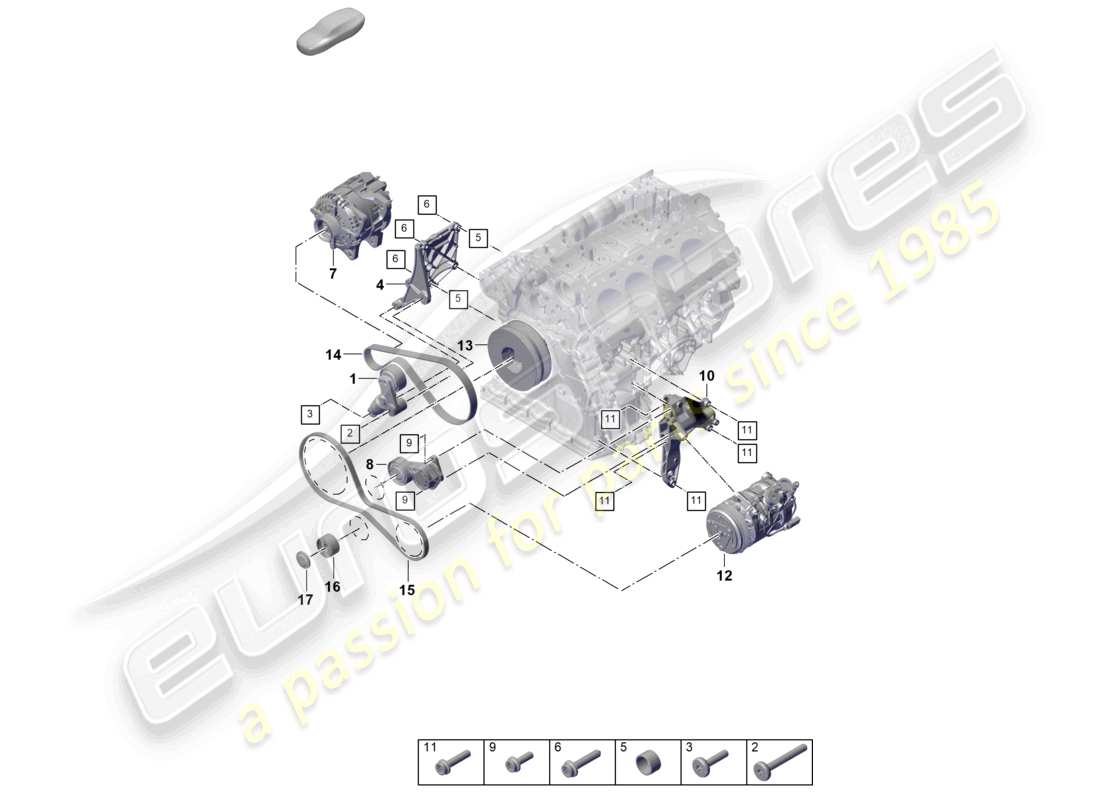 porsche 2025 (cayenne e3 pa) diagramme des pièces du tendeur de courroie poly-v