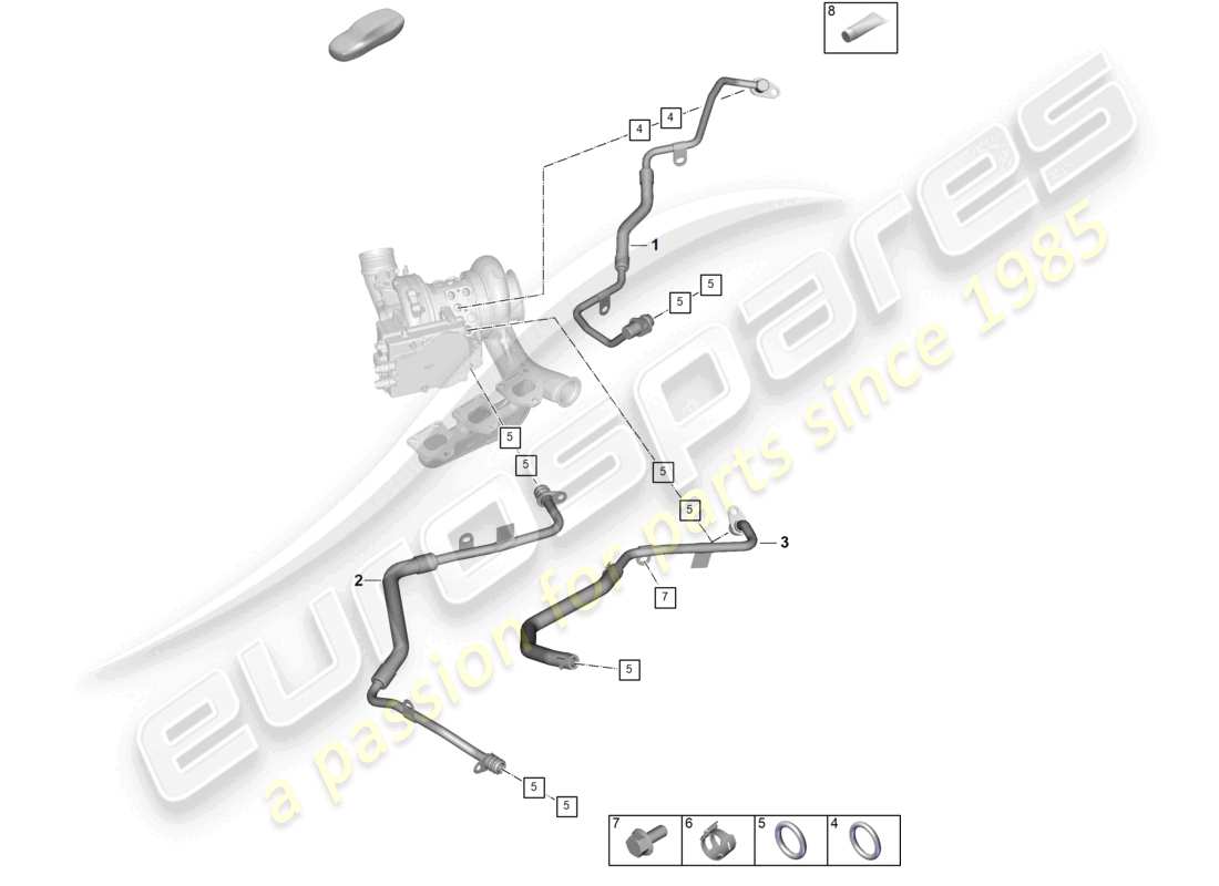 porsche 2024 (992-2) schéma des pièces du tuyau d'huile du turbocompresseur à gaz d'échappement