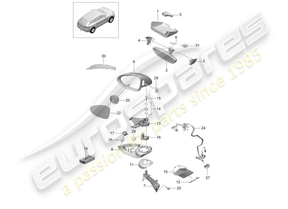 porsche 2021 (macan) rétroviseur intérieur rétroviseur extérieur accessoires schéma des pièces