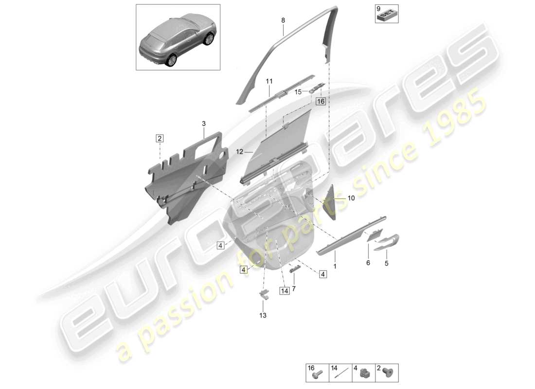 porsche 2021 (macan) accessoires panneau de porte arrière schéma des pièces