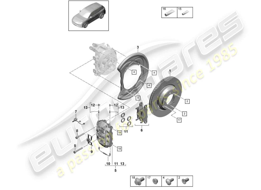 porsche 2021 (cayenne e3 9ya/9yb) frein à disque 20 schéma des pièces de l'essieu arrière