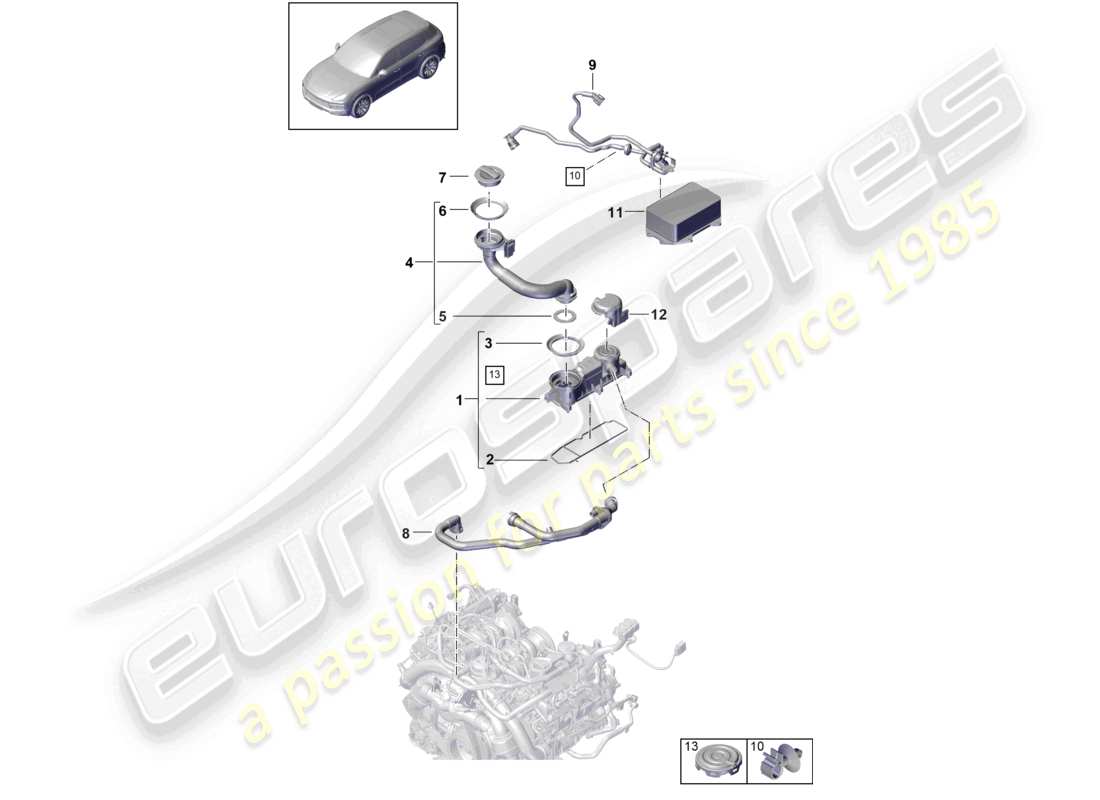 porsche 2021 (cayenne e3 9ya/9yb) ventilation du séparateur d'huile du bloc-cylindres schéma des pièces