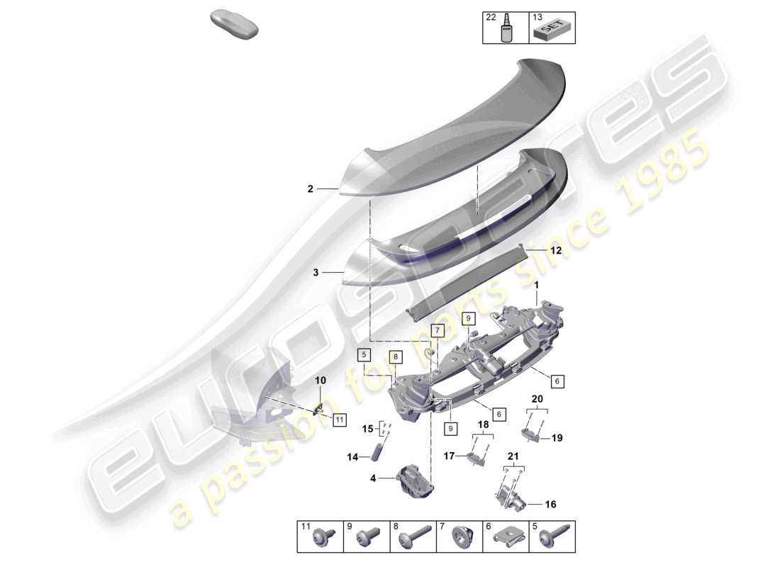 porsche 2022 (992-1 turbo / s) spoiler arrière schéma des pièces