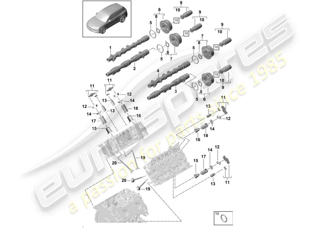porsche 2021 (cayenne e3 9ya/9yb) arbre à cames, soupapes unité de réglage d'arbre à cames schéma des pièces