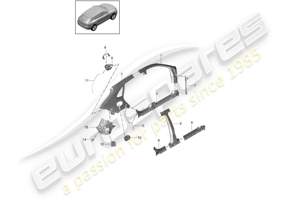 porsche 2021 (macan) partie latérale extérieure schéma des pièces