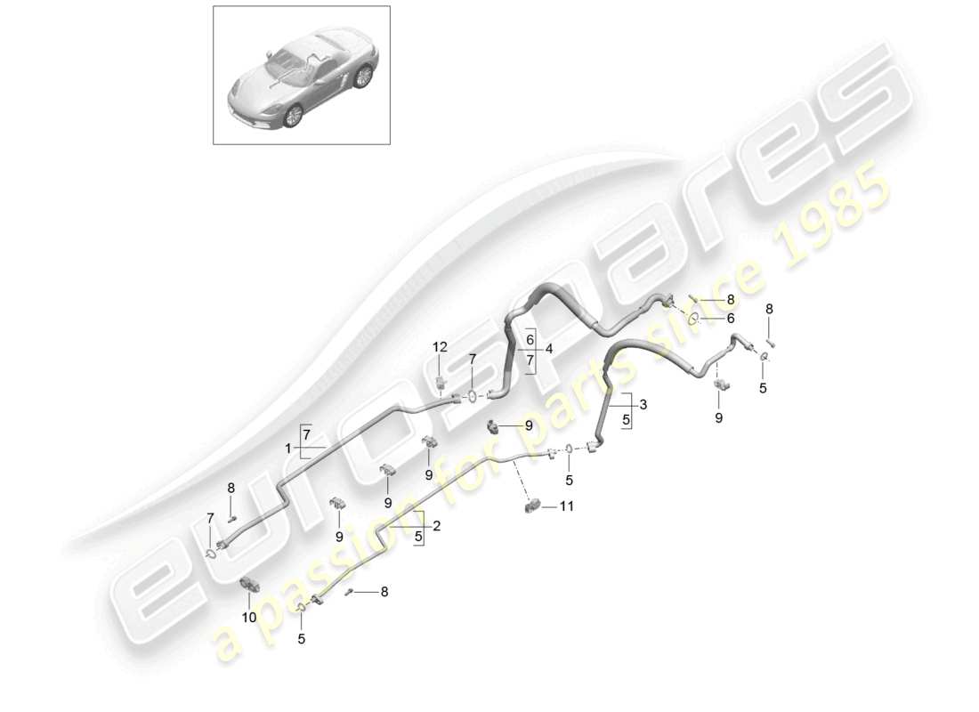 porsche 2025 (718 boxster) schéma des pièces du circuit de réfrigération du soubassement et de l'arrière