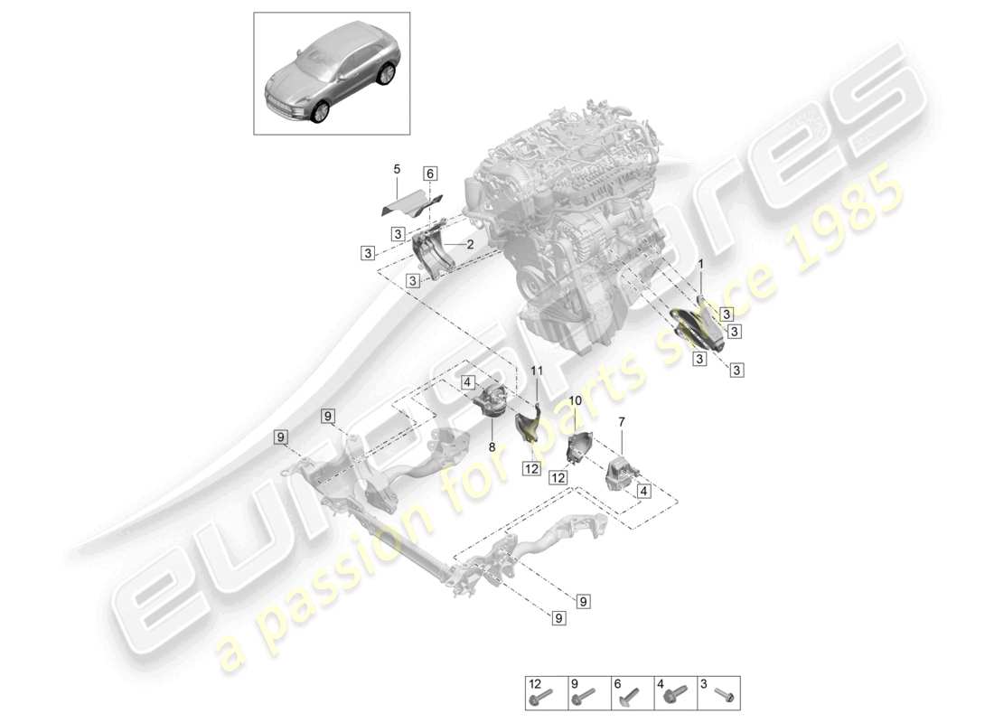 porsche 2021 (macan) schéma de la partie inférieure du dispositif de levage du moteur