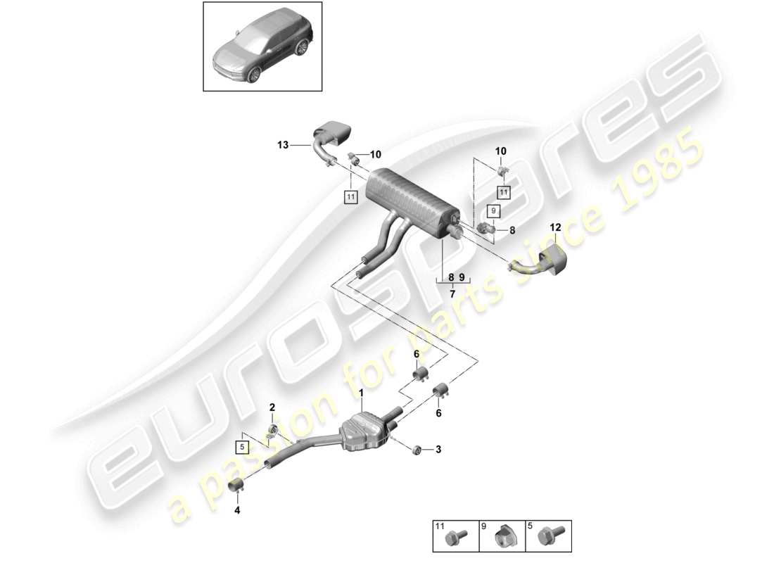 porsche 2021 (cayenne e3 9ya/9yb) système d'échappement silencieux avant silencieux arrière tuyau d'échappement schéma des pièces