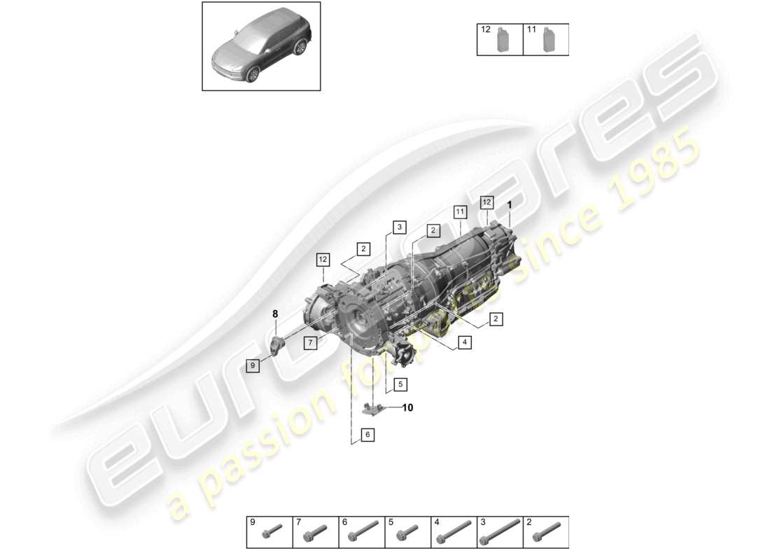 porsche 2021 (cayenne e3 9ya/9yb) 8-speed boîte de vitesses automatique pour véhicules à propulsion hybride pièces de montage pour moteur et transmission schéma des pièces