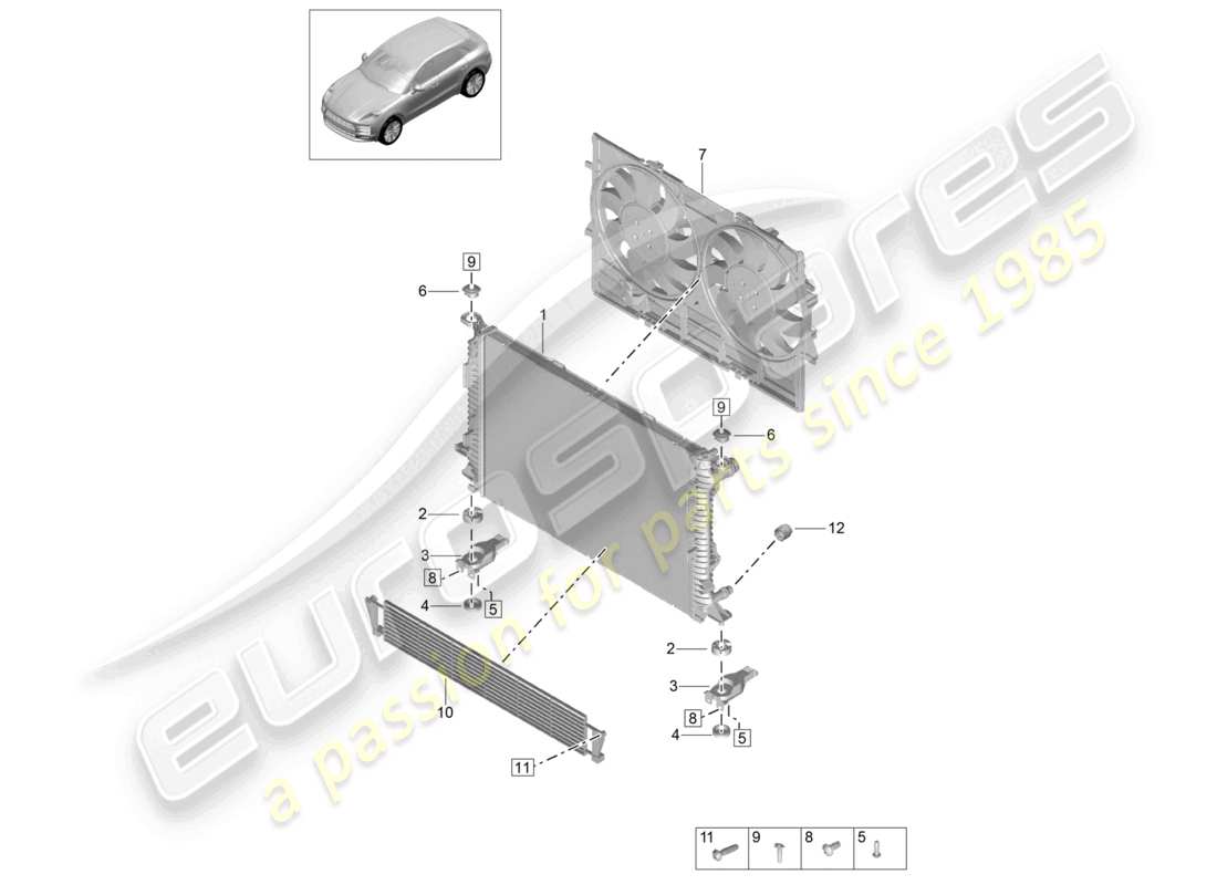 porsche 2021 (macan) refroidisseur pour liquide de refroidissement schéma des pièces