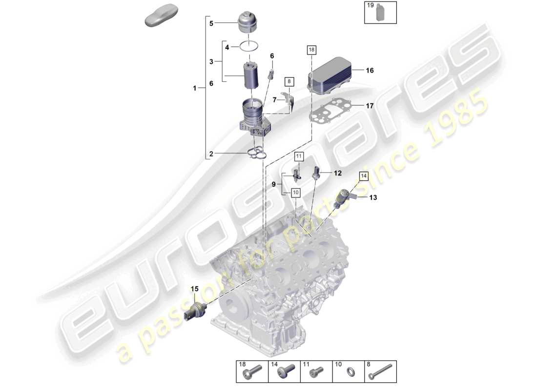 porsche 2025 (cayenne e3 pa) filtre à huile console refroidisseur d'huile schéma des pièces