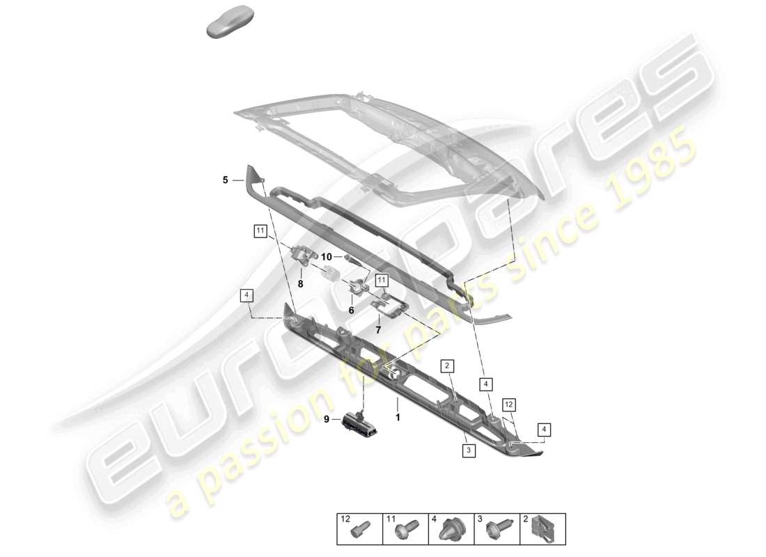 porsche 2024 (panamera 976) schéma des pièces du couvercle arrière moulé