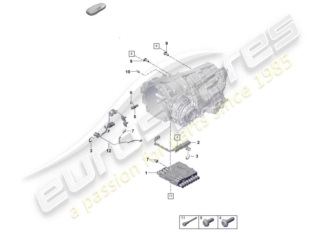 porsche 2024 (992-2) 8-speed boîte de vitesses à double embrayage - pdk - pour véhicules à propulsion hybride schéma des pièces des capteurs