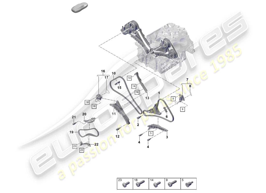 porsche 2024 (cayenne e3 pa) schéma des pièces du tendeur de chaîne de distribution