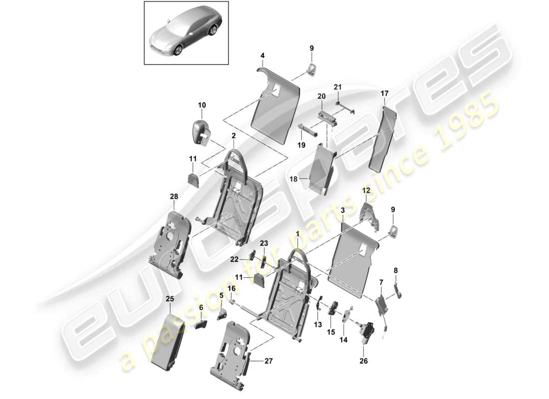 porsche 2021 (panamera 971-1) accessoires de garniture de dossier de siège arrière siège standard exécutif version confort diagramme des pièces