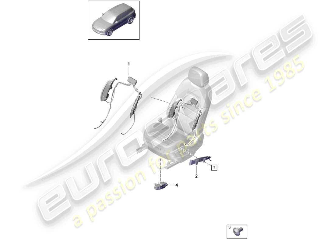 porsche 2021 (cayenne e3 9ya/9yb) composants pneumatiques pour siège sport avant schéma des pièces