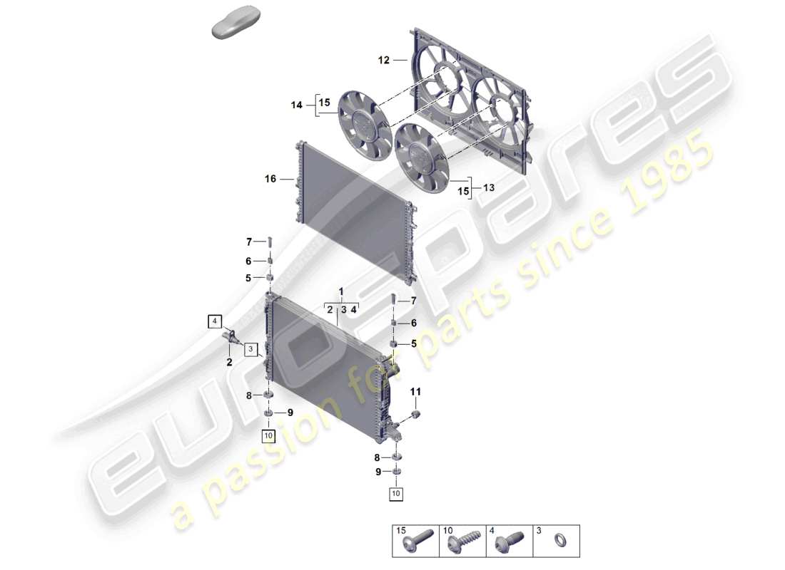 porsche 2025 (cayenne e3 pa) système de refroidissement du liquide de refroidissement refroidisseur pour liquide de refroidissement capot de radiateur schéma des pièces