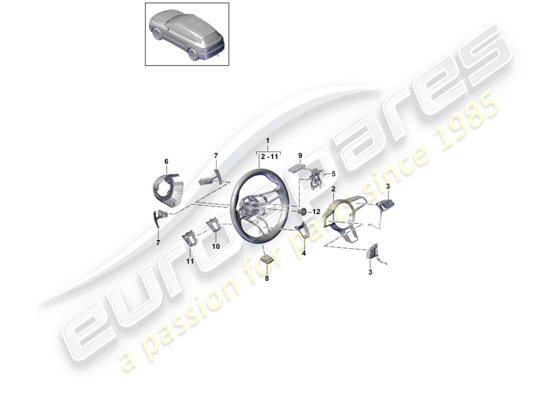 porsche 2021 (cayenne e3 9ya/9yb) volant contact du volant dét. schéma des pièces
