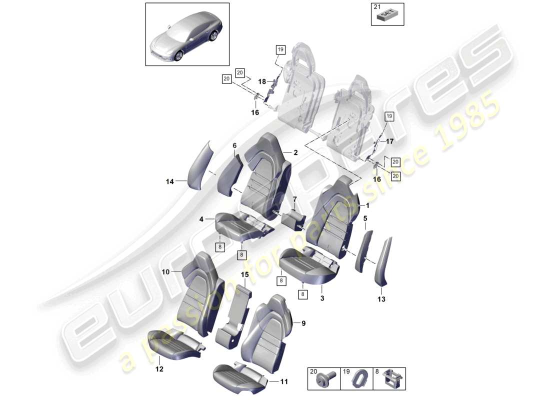 porsche 2021 (panamera 971-1) siège arrière version sport pièce en mousse schéma des pièces