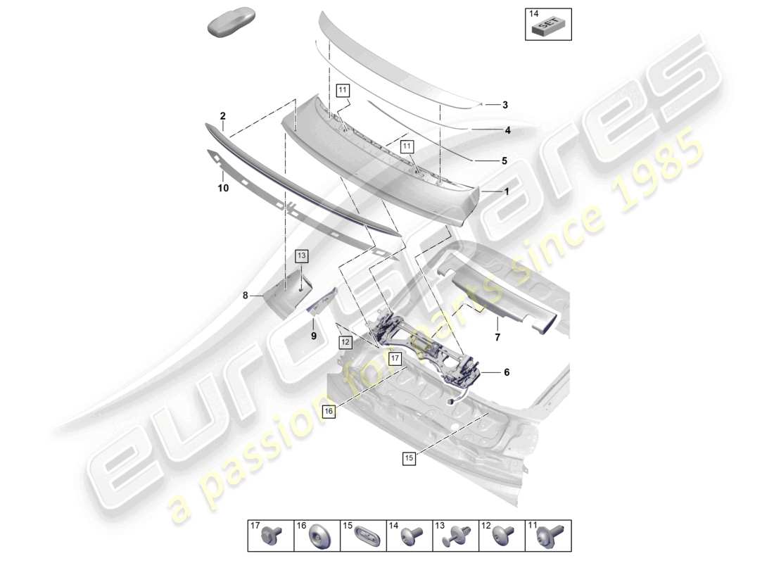 porsche 2026 (cayenne e3 pa) aileron arrière basis / turbo coupé schéma des pièces