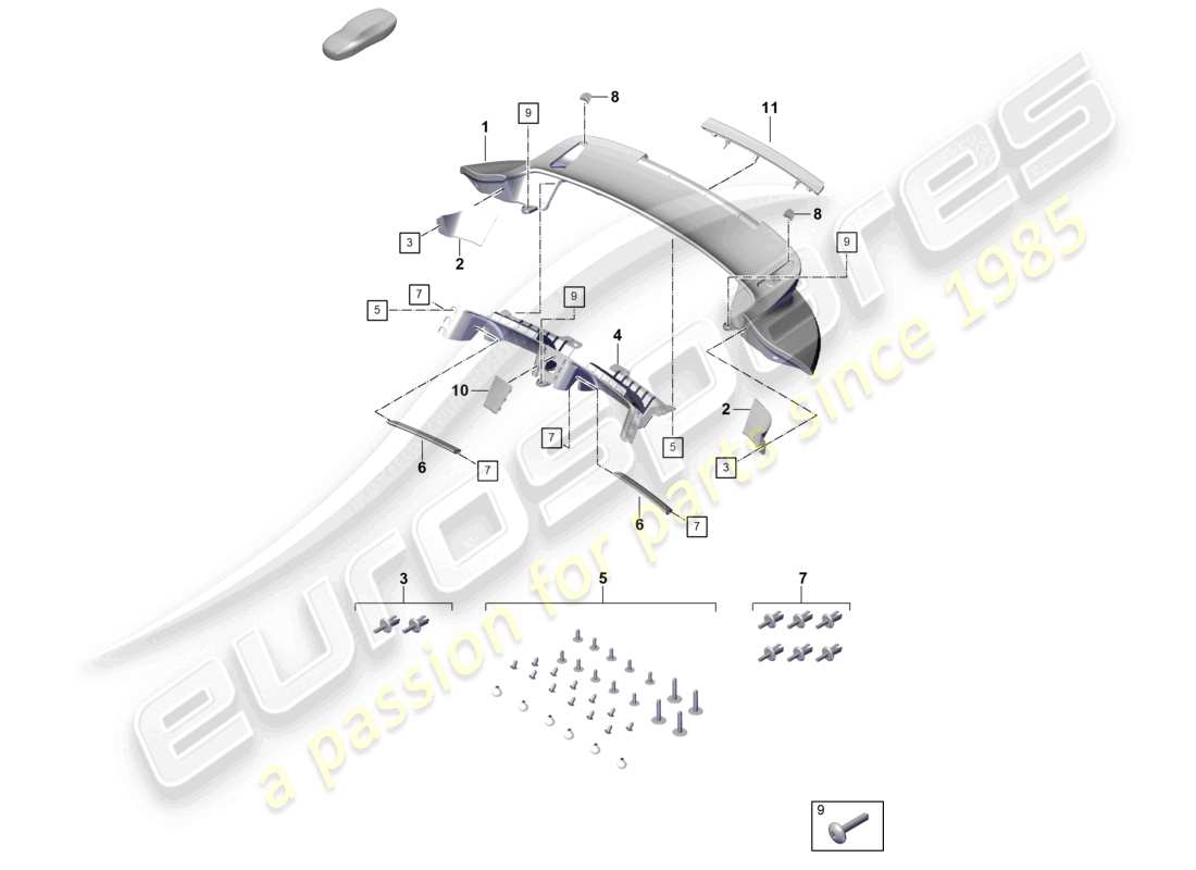 porsche 2022 (992-1 turbo / s) spoiler arrière partie inférieure schéma des pièces