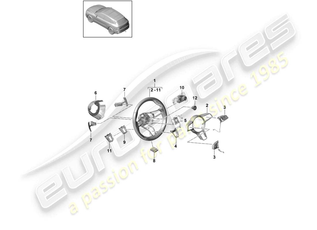 porsche 2021 (cayenne e3 9ya/9yb) schéma des pièces du turbocompresseur du volant