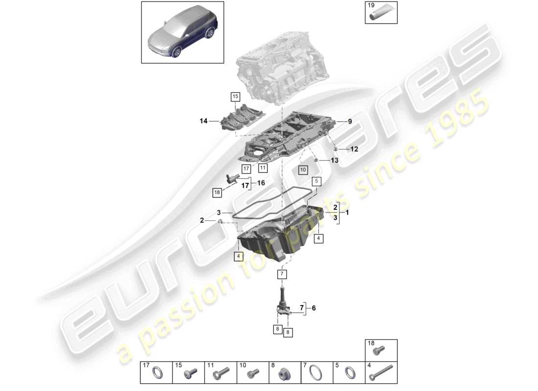 porsche 2021 (cayenne e3 9ya/9yb) schéma des pièces du carter d'huile du boîtier conducteur d'huile