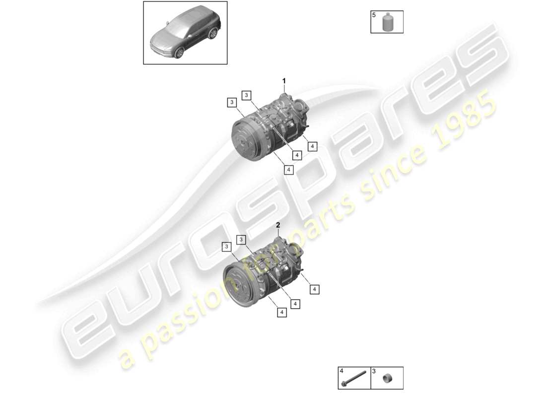 porsche 2021 (cayenne e3 9ya/9yb) schéma des pièces du compresseur de climatisation r1234yf
